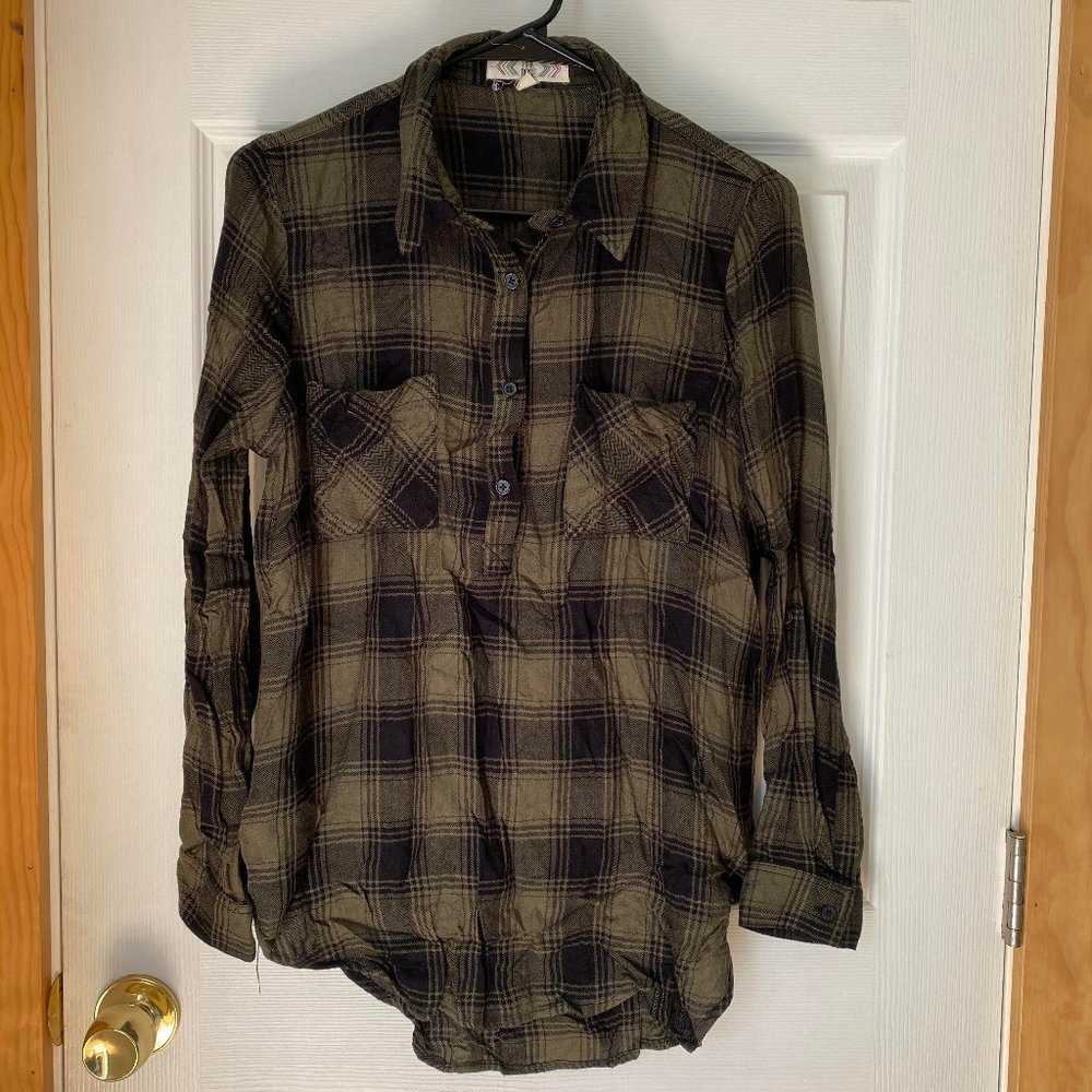PINK ROSE- Green Flannel Tunic